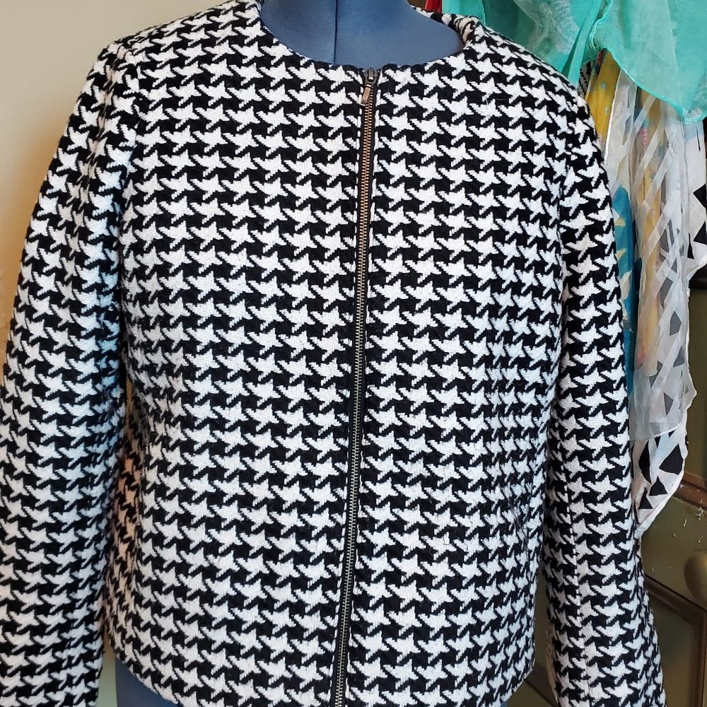 Houndsooth Zip Front Jacket